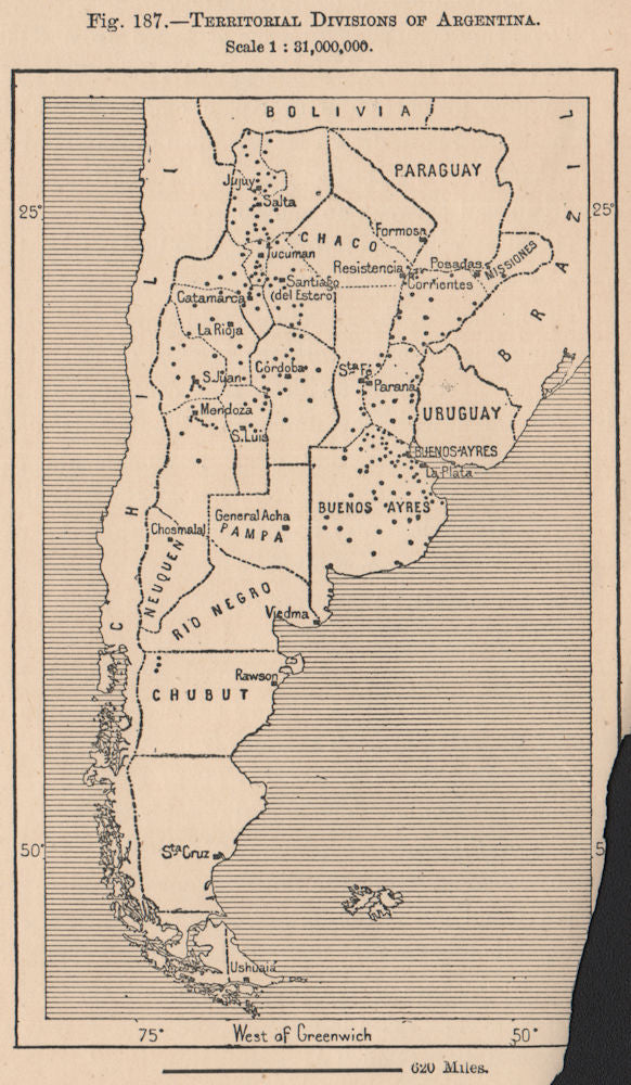 Territorial divisions of Argentina. Provinces 1885 old antique map plan chart